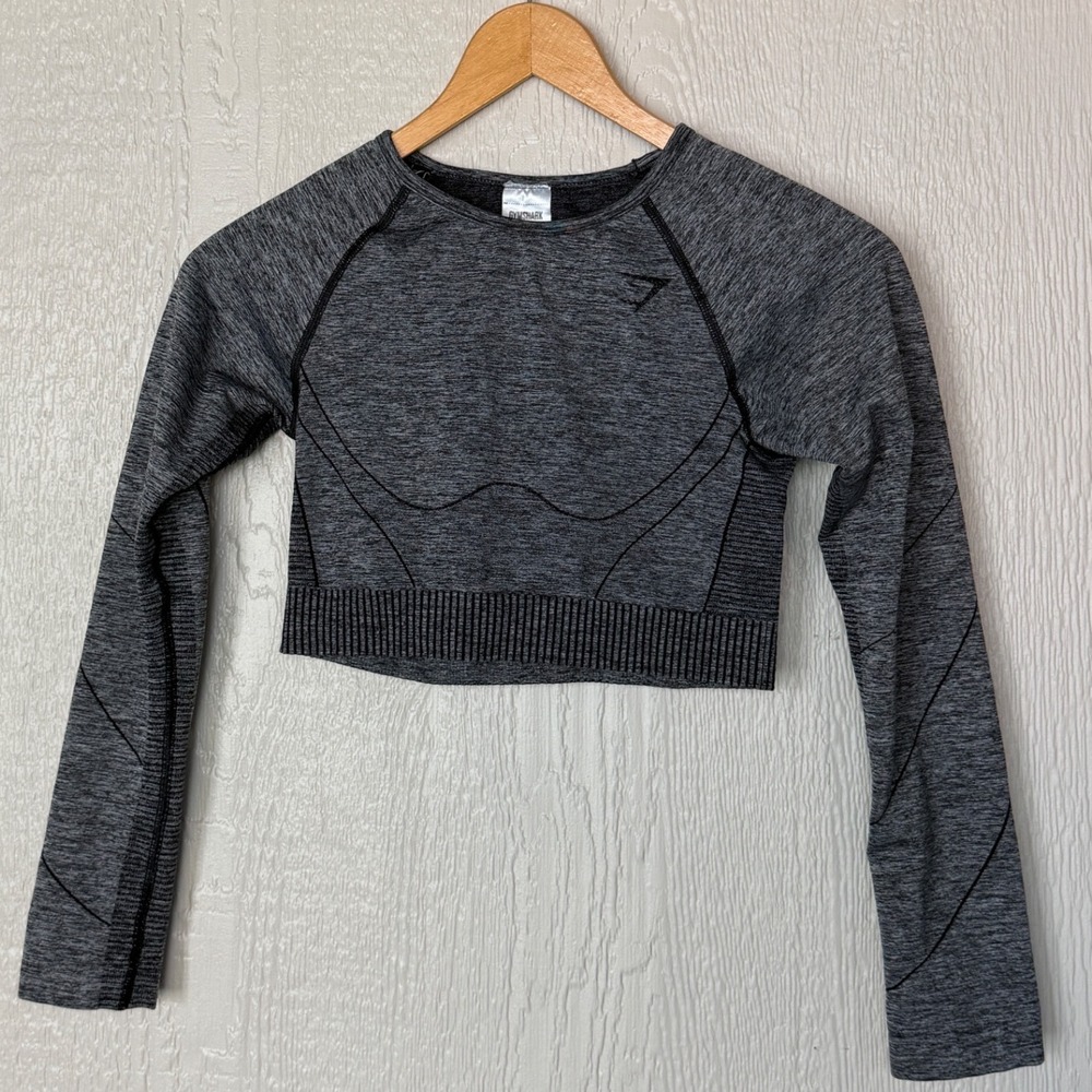 Gymshark Vital Seamless Long Sleeve Crop Top Charcoal Grey Marl Small EUC